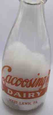 Vintage Quart Milk Bottle - Cacoosing Dairy West Lawn, Berks Co. PA. Orange Pyro