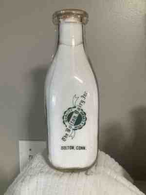 The. Bolton Dairy Inc. Farms Dairy Milk Bottle TSPQ QUART Bolton Conn Ct.