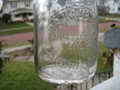 Jos. Krob TRP pint milk bottle, Lansing Ohio w/sour cream cap lid,Belmont County