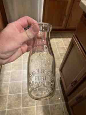 Grand View Dairy Embossed Pint Milk Bottle West Asheville North Carolina NC