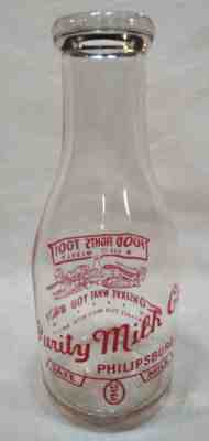 Philipsburg PA Quart RED Color Pyro Milk Bottle Round Purity Milk Co. 1948