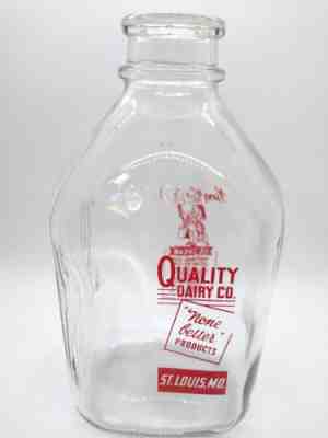 Vintage Quality Dairy Co St Louis MO Half Gallon Glass Milk Jug 1/2 Gal Bottle