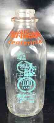 Harbisons Dairy Centennial 100 Years One Quart Glass Milk Bottle Phila. Duraglas