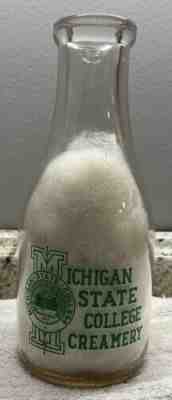 MICHIGAN STATE COLLEGE CREAMERY QUART MILK BOTTLE EAST LANSING MICHIGAN