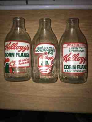 Vintage Milk Bottles Kelloggs Corn Flakes Advertising 1989s Retro Kitchen Decor