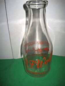 RARE 1949 UNIONVILLE CHESTER COUNTY PA H.F. WOLFE ORANGE PAINTED MILK BOTTLE