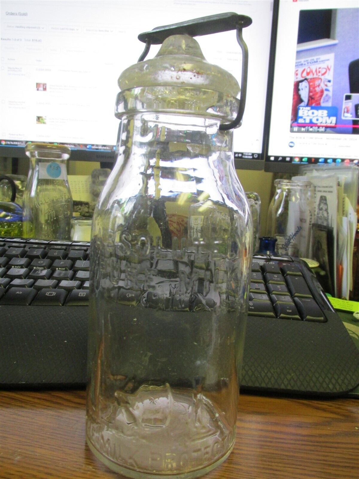 Original THATCHER Milk Protector PINT w/ Glass Lid & Bail The Milk Protector COW