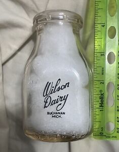 Vintage Half Pint Glass Milk Bottle Wilson Dairy Buchanan Michigan