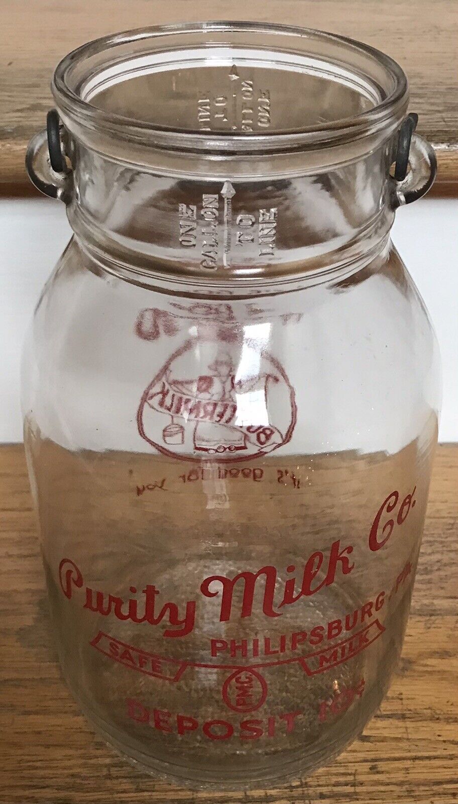 Vintage Philipsburg PA Purity Dairy Glass Milk Jug Bottle Gallon Buttermilk