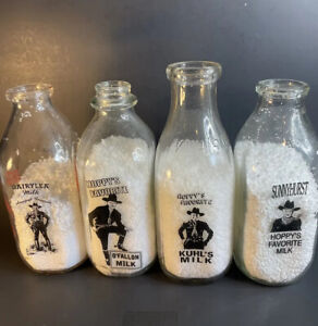 4 Vintage Quart Hopalong Cassidy Milk Bottles All Different Dairies & Images