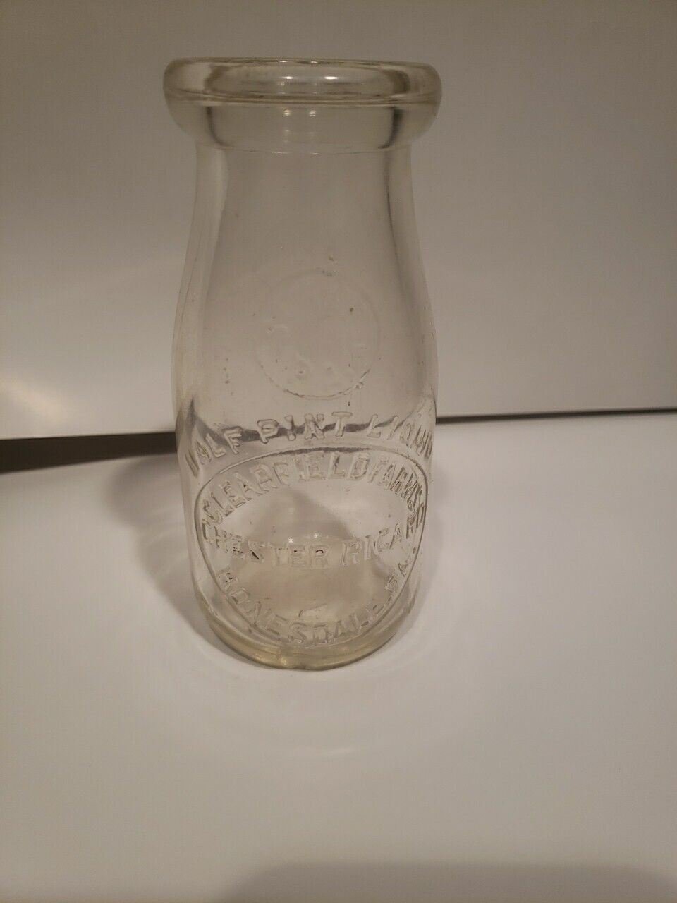 Clearfeild Farms Dairy - Half Pint Milk Bottle - Honesdale, PA - Chester Ricard