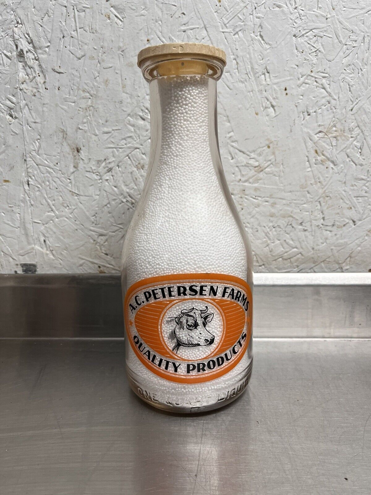 A.C. Petersen Farms Milk Bottle 2 Color Quart - West Hartford, Connecticut Dairy