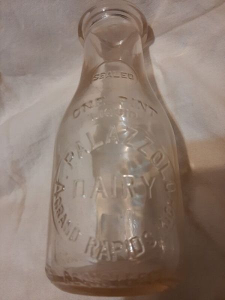 V. Palazzolo Dairy Grand Rapids, Mi Embossed Pint Milk Bottle  1930s