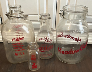 Lot of 4 Old Vintage Glass Dairy Milk Bottles Gallon Quart OK, KS, UTAH