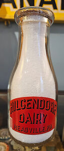 TRPP HILGENDORF DAIRY MEADVILLE, PA [CRAWFORD COUNTY] PYRO/ACL PINT MILK BOTTLE