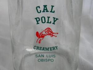 Vtg Milk Bottle~San Luis Obispo~CAL POLY CREAMERY~1/2 Gal Horse Western Ca Pyro