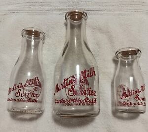 A set of Martin's Milk Service Centerville, Calif. quart, pint, 1/2pt western