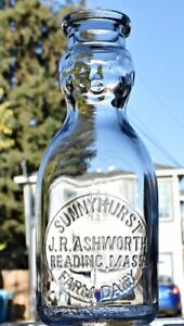 SUNNYHURST J. R. Ashworth Baby Face Qt Milk Bottle READING Massachusetts MA