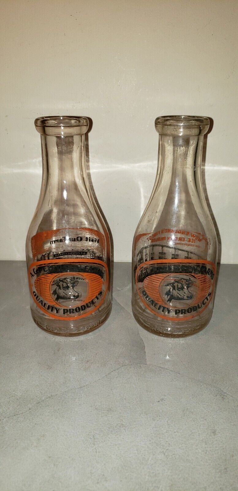 2 A.C. Petersen Farms Milk Bottle Quarts - Bloomfield, Connecticut Dairy