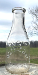 New ListingVINTAGE West Side Dairy Barry IL milk bottle clear glass quart raised lettering