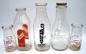 5pc Upstate NY CNY Manlius Syracuse Salem MILK BOTTLES Vtg Evans MULROY MURPHY