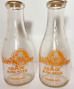 TRYON NC Milk Quart 2 Bottles! Hidden Valley Farm raw Milk Qt w/sealer Top