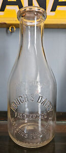 HOUGH'S DAIRY HARPERS FERRY W.VA. PASTEURIZED EMBOSSED QUART DAIRY MILK BOTTLE