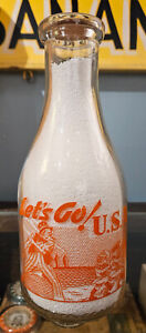 TRPQ LET'S GO USA UNCLE SAM HITLER TOJO MYERS DAIRY CINCINNATI OH MILK BOTTLE