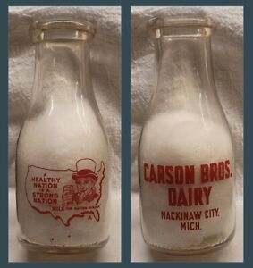 Rare Carson Brothers Dairy Pint Mackinaw City Michigan War Slogan w Uncle Sam