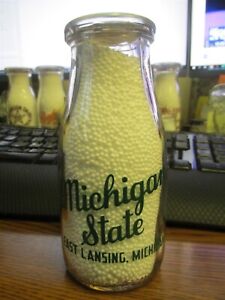 Michigan State College East Lansing Mich. RPHP Milk Bottle Round Pyro Half Pint