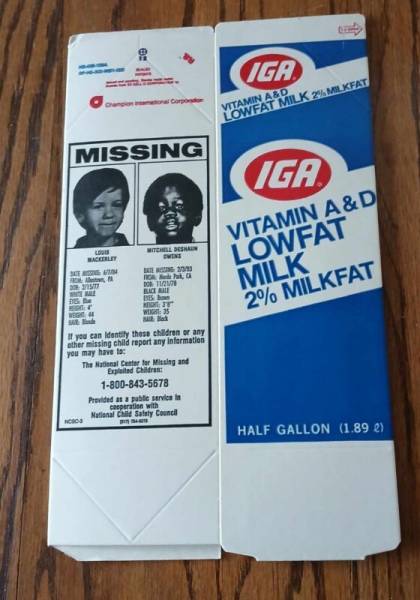 Missing Children Milk Carton Rare  1980s Louis Mackerley & Mitchell Owens Child