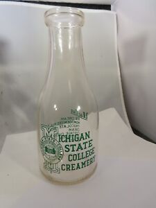 Michigan State College (University) antique vintage Milk creamery bottle Mich MI