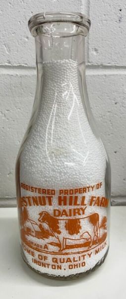 Quart Milk Bottle CHESTNUT HILL FARM DAIRY IRONTON OHIO Oh Milk Bottle