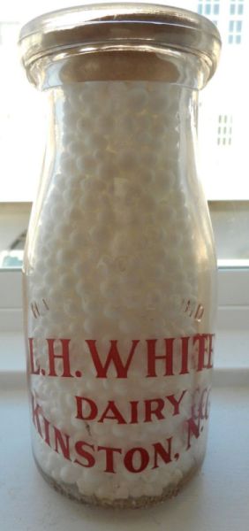 1/2 Pint Early Pyro Milk Farm Bottle L.H. White Dairy Kinston, NC Carolina