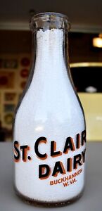 Rare ST. CLAIR DAIRY 2-Color QT Milk Bottle BUCKHANNAN West Virginia WV