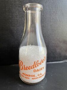 RARE BREEDLOVE'S DAIRY MONROE, GA ONE QUART GLASS MILK BOTTLE-NO DAMAGE