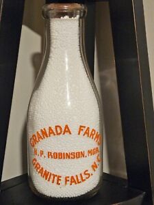 Granada Farms Granite Falls N.C. Quart Milk Bottle NC North Carolina HP Robinson