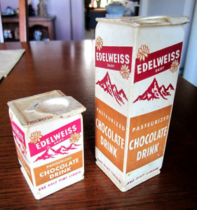 2) 1940's EDELWEISS Santa Clara CALIFORNIA dairy milk 1/2PT & PINT bottle CARTON