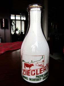 TRPQ 1940's WWII ZIEGLER Carmel CALIFORNIA Cal. CA. Quart WAR dairy milk bottle