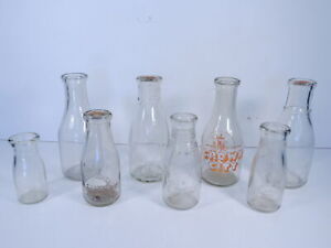 Lot 8 Dairy Milk Glass Jug Bottles Crown City Foothill Arden California Vintage