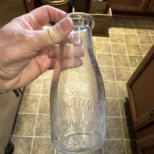 C. A. Ring Dairy Embossed Pint Milk Bottle Martins Ferry Ohio OH