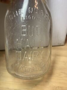 Bud Hall Dairy Akron Ohio Vintage Milk Bottle Antique Summit County Glass Quart