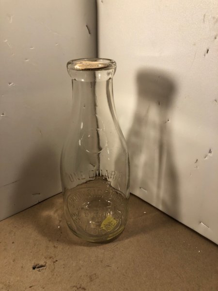 Brookside dairy quart milk bottle H. B. Burd, Belvidere, N.J.