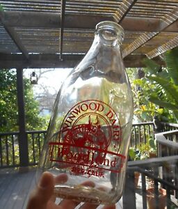 Antique Half Gallon Pyro Milk Bottle~ WINWOOD DAIRY (COW graphic) WOODLAND, CAL.