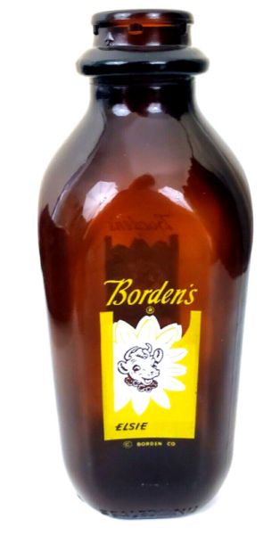 Vintage SUPER RARE Borden's Elsie The Cow Square Quart Brown Glass Milk Bottle