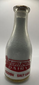 Vintage PARAMOUNT DAIRY Pyro Quart Milk Bottle Ogden Salt Lake Utah UT