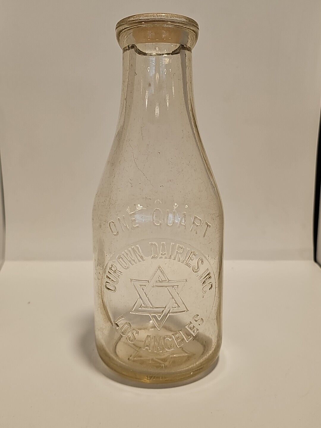 TREQ milk bottle our own dairies Los Angeles California ca jewish star embossed