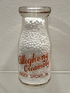 TRPP Allegheny Creamery Jersey Shore PA, Rare Pint Pyro Milk Bottle