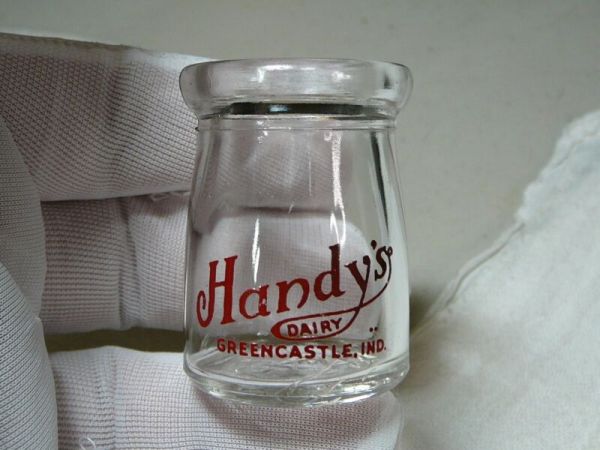 Vintage Handy’s Dairy Greencastle Indiana Creamer Mini Cream Milk Bottle 2" Tall