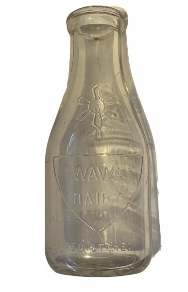 VERY RARE Vintage Wawa Dairy One Quart Milk Bottle Clear Bottle CLEAN sunflower